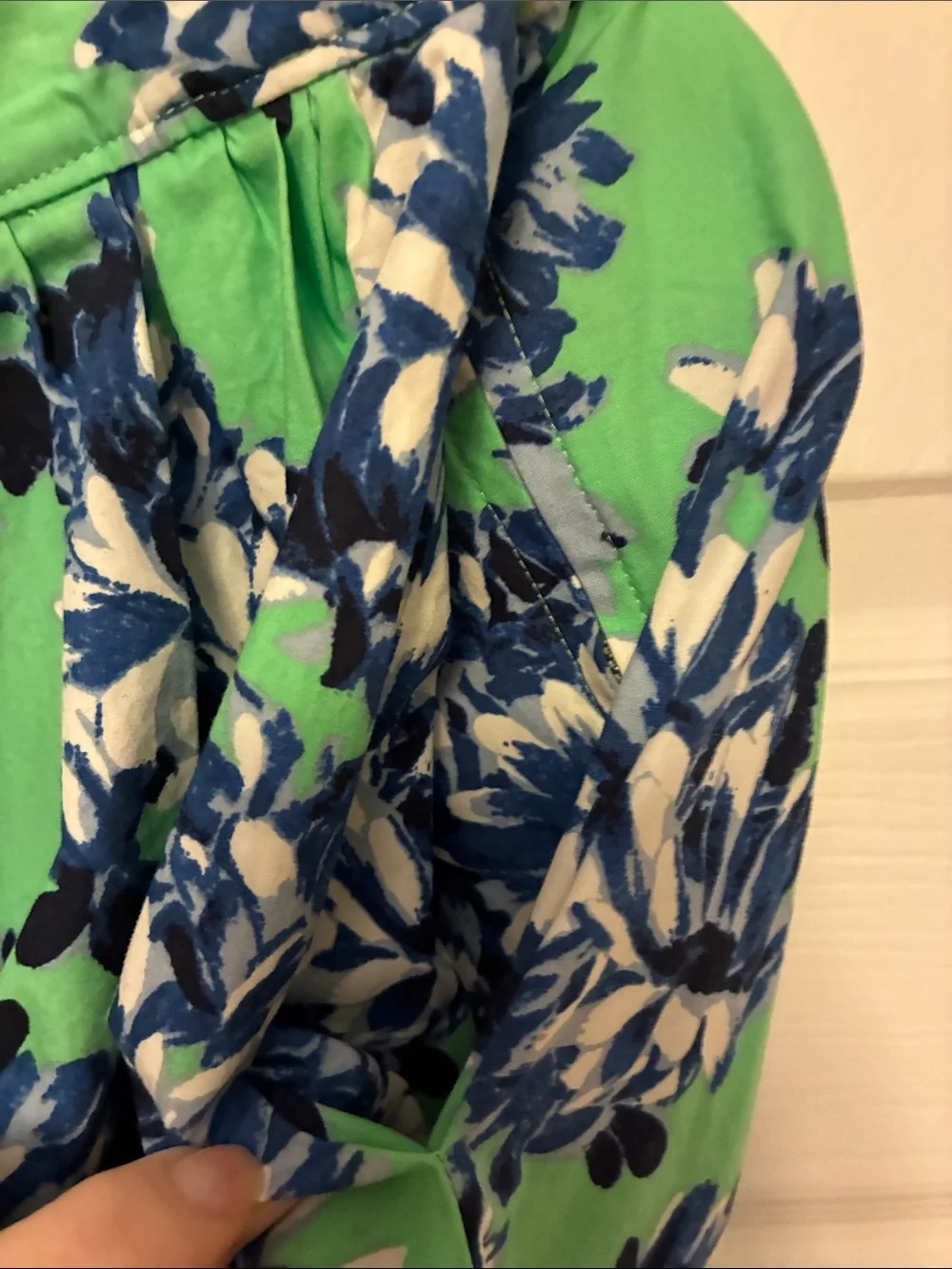 J. Crew Green patio skirt with Blue & White Floral Print